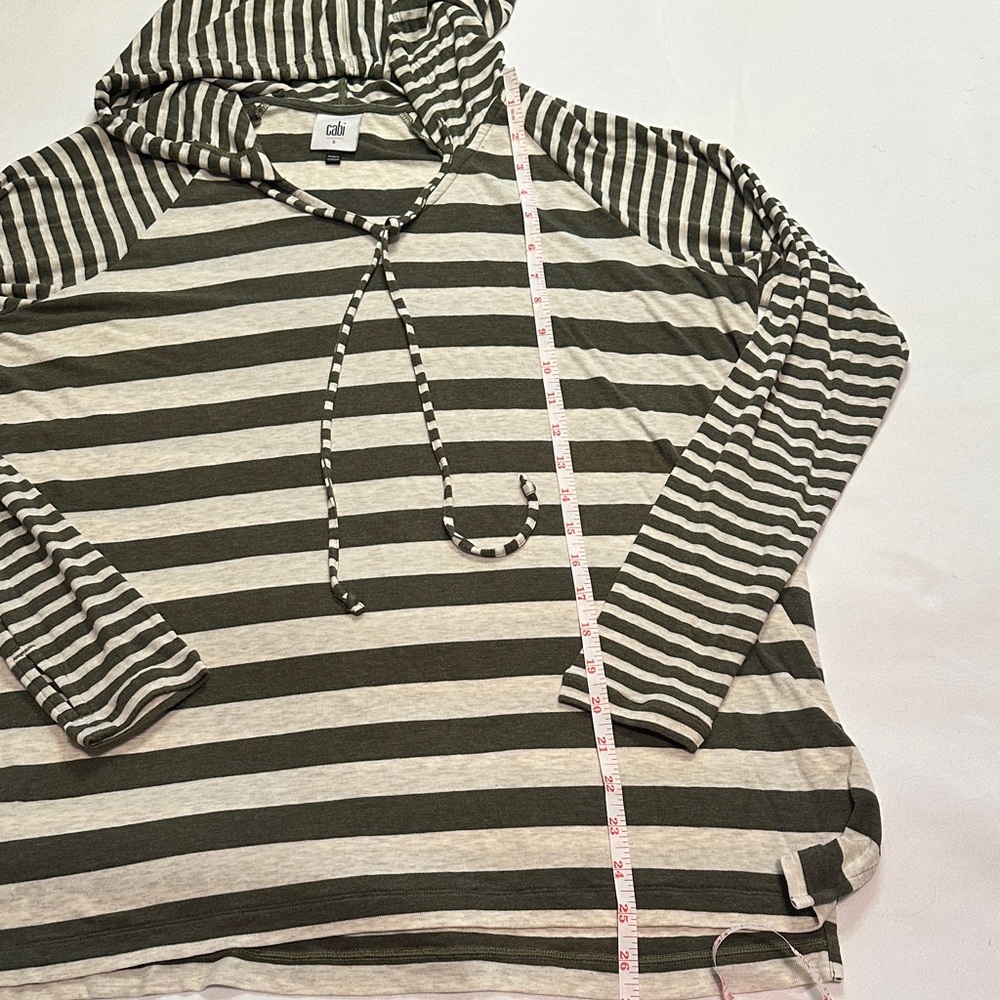 CAbi Playoff Hoodie Olive White Striped Oversized Lightweight Knit Top Size S - Picture 6 of 6